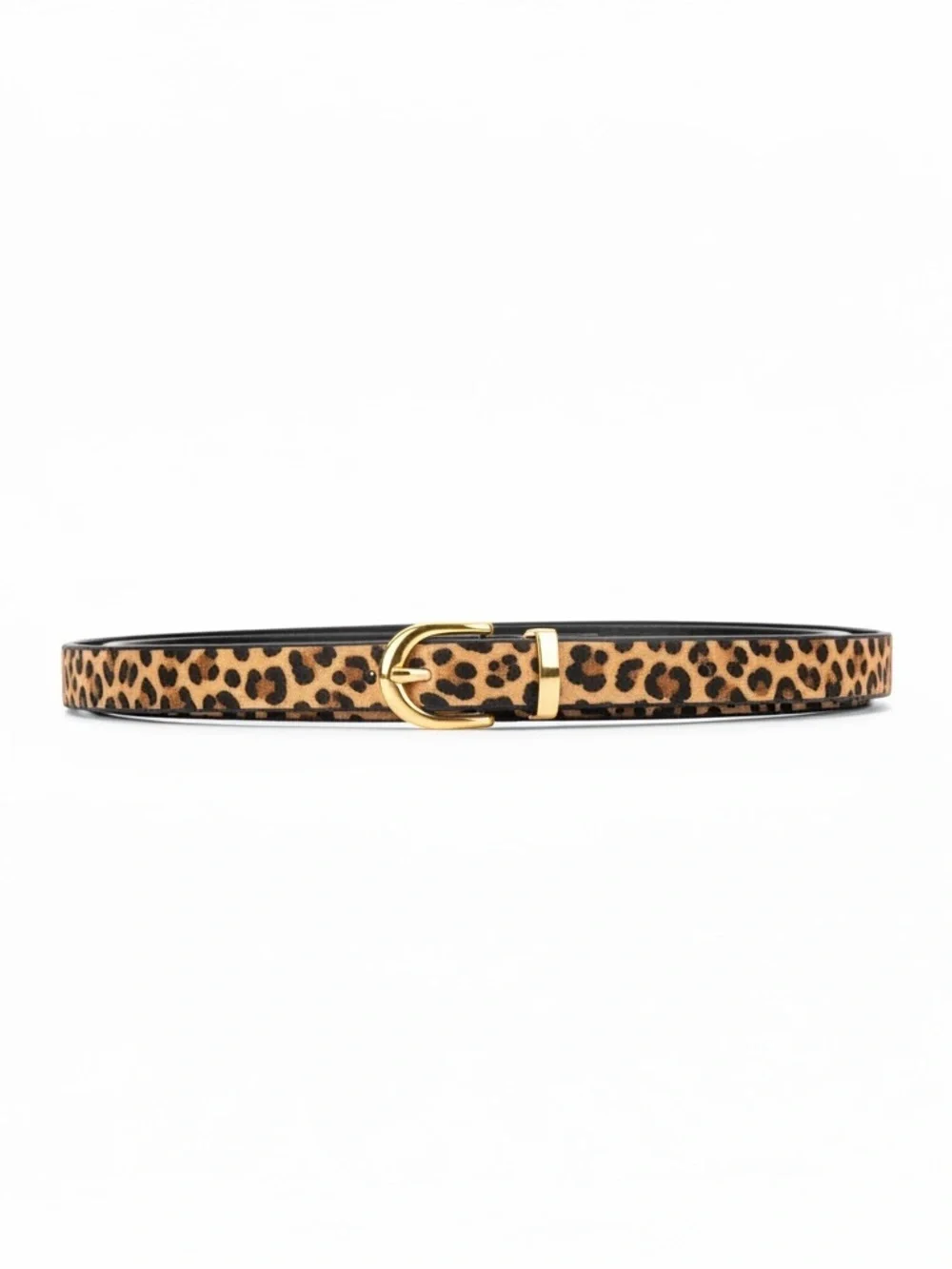 Halogen Trouser Fit Leopard Haircalf Belt Gold Buckle Animal Print Waist Belt